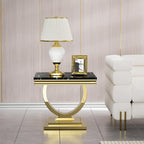 Modern Marble End Table, 22.8" Square Black Side Tables with Gold Stainless Steel O-Shaped Base, Faux Marble End Table Nightstand Bedside Tables for Living Room Bedroom Office