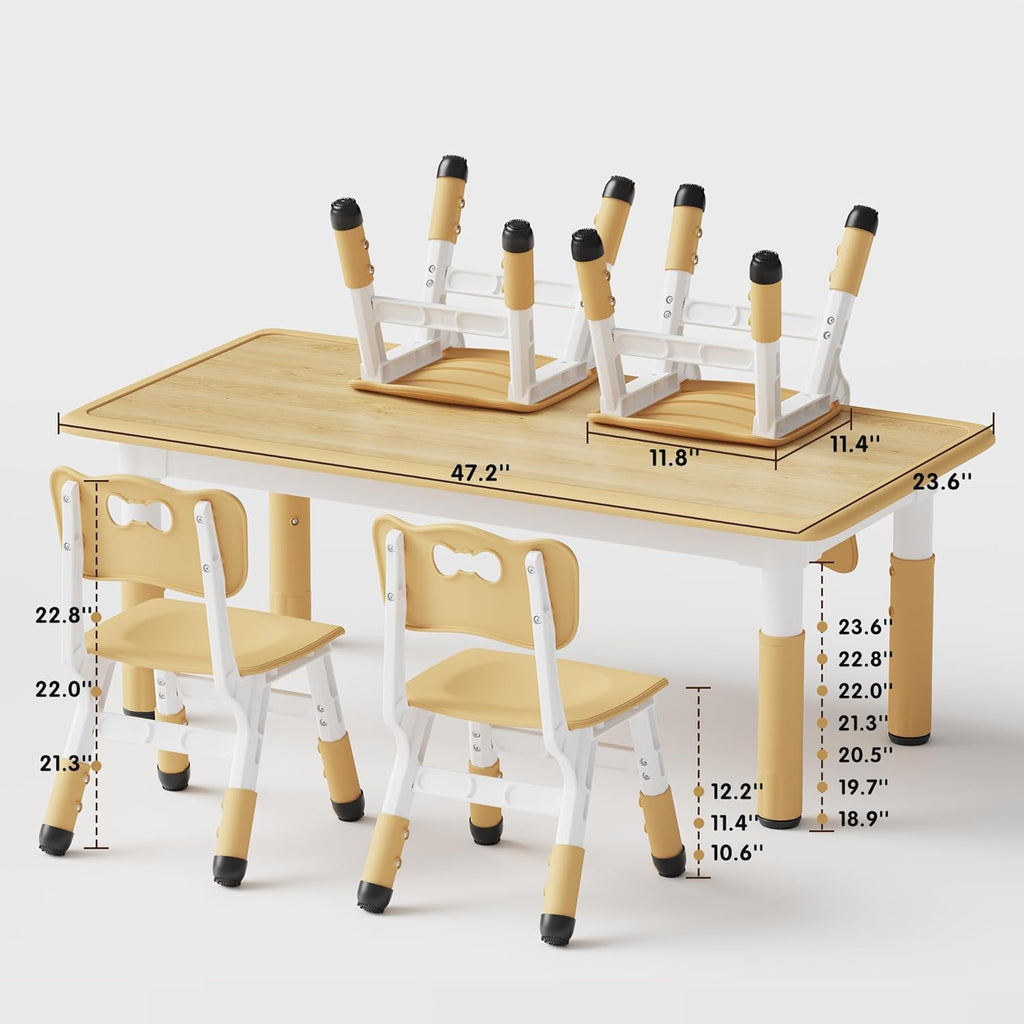 Brelley Kids Table and 4 Chairs Set, Height Adjustable Toddler Table and Chair Set, Graffiti Desktop, Non-Slip Legs, Max 300lbs, Children Multi-Activity Table for Ages 2-8