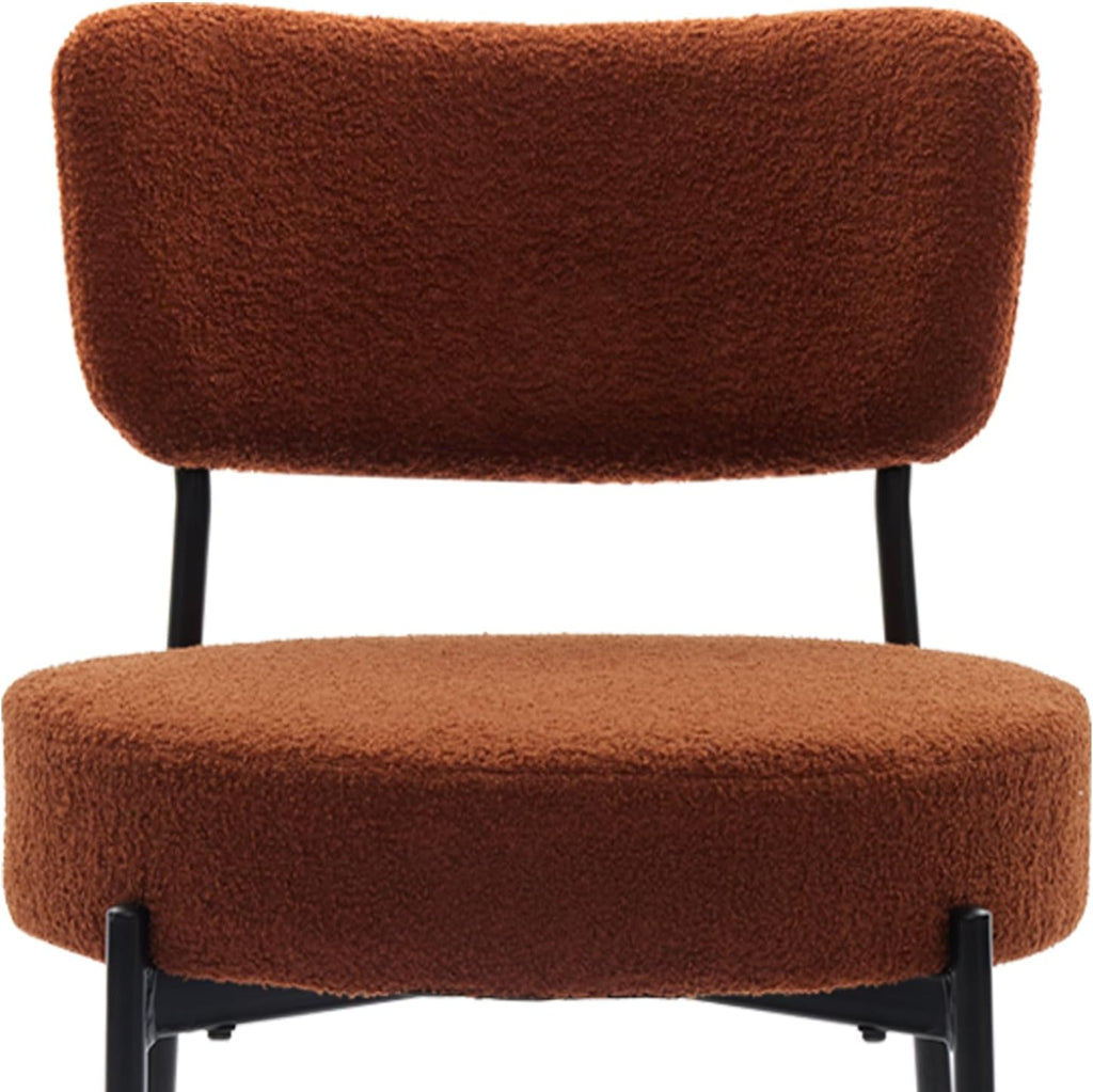 Boucle Dining Chair Set of 8, Mid Century Modern Upholstered Kitchen Chairs with Curved Backrest & Black Metal Legs, Round Dining Room Chairs, Brown