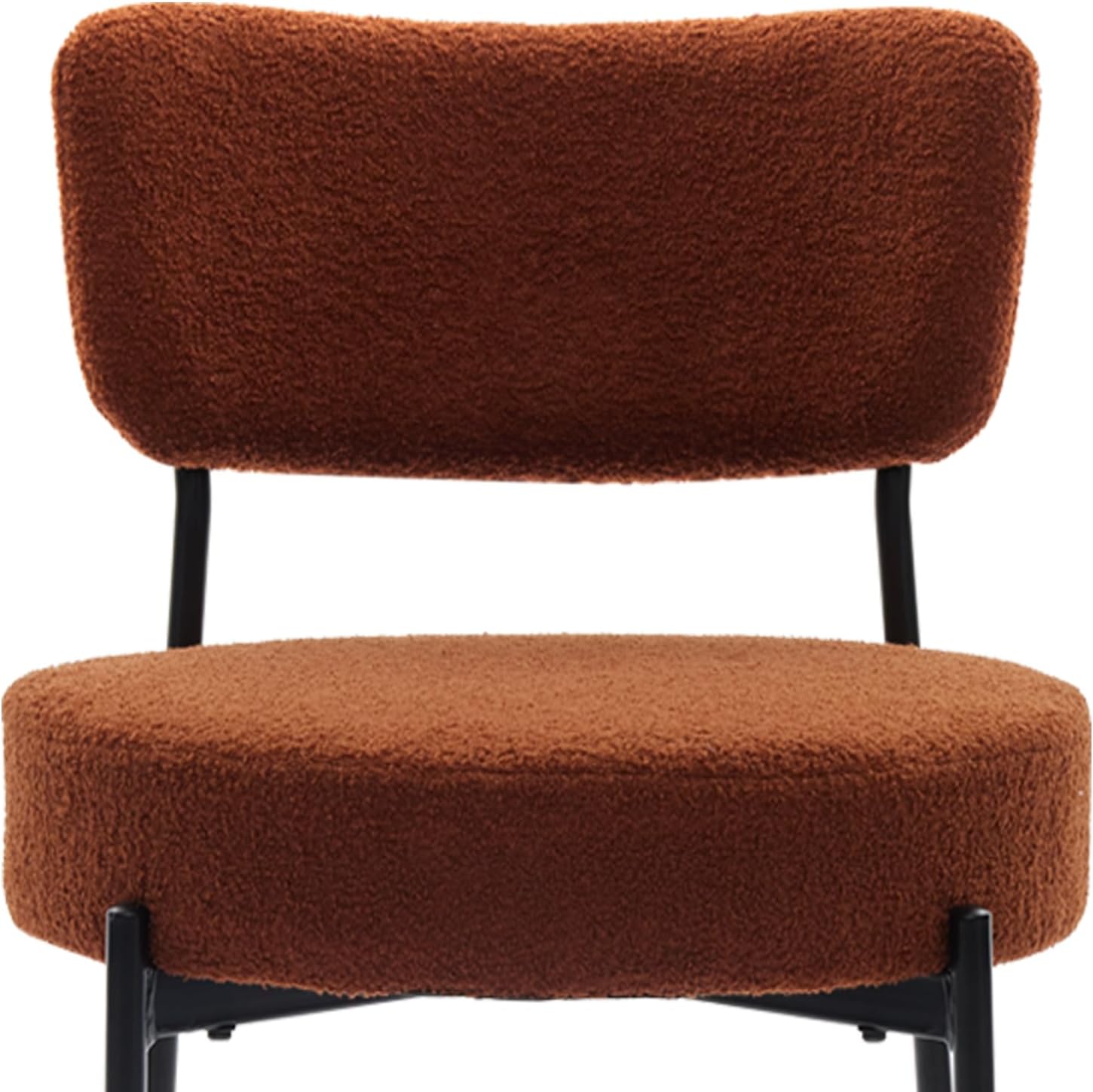 Boucle Dining Chair Set of 6, Mid Century Modern Upholstered Kitchen Chairs with Curved Backrest & Black Metal Legs, Round Dining Room Chairs, Brown