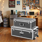 VEVOR Storage Trunk, Set of 2, Wooden Suitcase Storage Boxes with Padlocks, Large Trunk Includes Casters and 3 Metal Handles, Decorative Store Chest with Lids for Travel, Apartment, Dorm, Gray