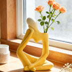 Arawat Ceramic Thinker Vase Yellow Flower Vase for Home Decor Modern Cute Boho Vases for Table Room Decor Unique Aesthetic Ceramic Decorative Vases for Centerpieces Birthday Gifts for Women Men