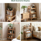 100% Solid Wood 3-Tier Ladder Shelf, Small Bookcase, Storage End Table, Open Display Stand for Living Room, Bedroom, Kitchen, Bathroom (Original Wood Color)