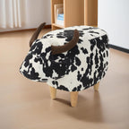 Black and White Velvet Cow Shaped Ottoman, Cute Wood Foot Stool Shoes Changing Seat with Cushioned for Adult Living Room, Bedroom, Nursery Gameroom, Playroom, Porch Furniture