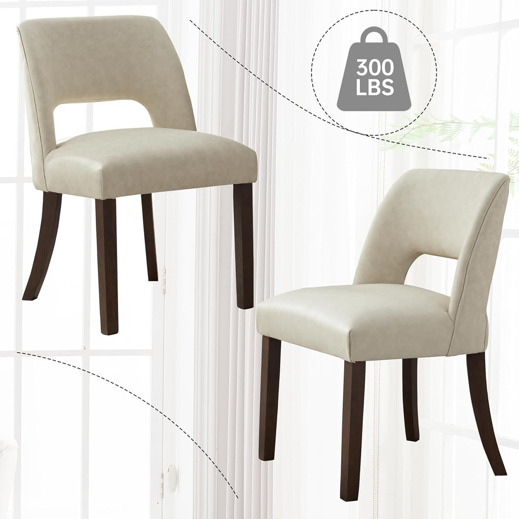 VKNOW Modern Dining Chairs Set of 2, Faux Leather Upholstered Dining Room Chair Kitchen Chairs, Farmhouse Dinner Chair for Kitchen Dining Room, Beige