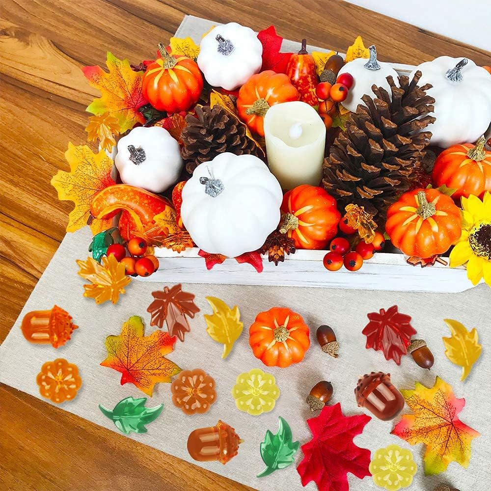 100PCS Acrylic Leaves Mini Pumpkins Acorns Maple Leaves Acrylic Fall Decorations, Thanksgiving Table Scatter Fall Vase Filler Gems for DIY Crafts, Home Decoration, Thanksgiving and Autumn Decor