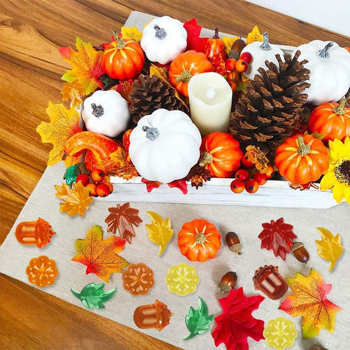 100PCS Acrylic Leaves Mini Pumpkins Acorns Maple Leaves Acrylic Fall Decorations, Thanksgiving Table Scatter Fall Vase Filler Gems for DIY Crafts, Home Decoration, Thanksgiving and Autumn Decor