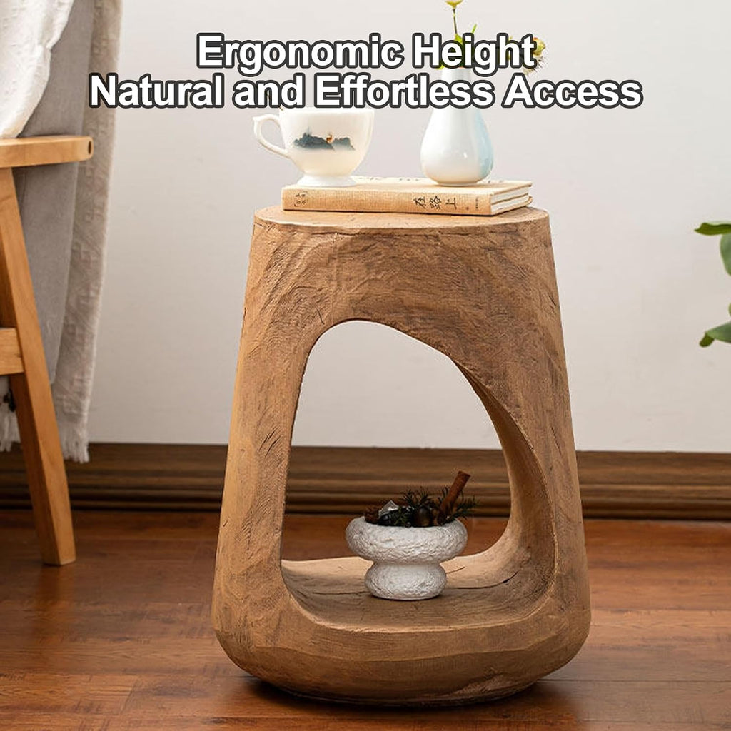 MGO Accent Side Table, Hollow Round-Shaped Decorative Accent Side End Table, Lightweight Concrete,Wood Like Texture, Garden Stool for Patio Balcony Beach Pool(Black)