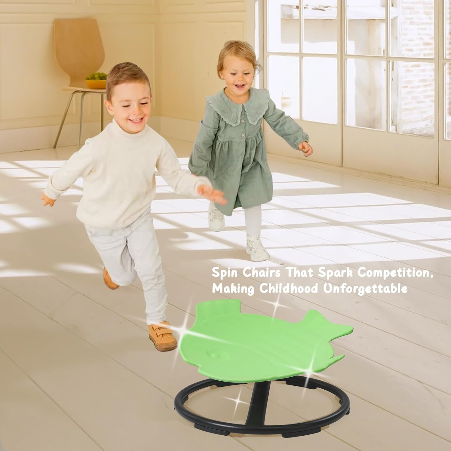 Sensory Spinning Chair for Kids with Autism & ADHD, Swivel Chair for Indoor/Outdoor Use, Sit and Spin Toys, Fish-Shaped Sensory Chairs for Autistic Children, Training Body Coordination (Light Green)