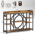 GOLDDAY 47.2 Inch Console Tables with Charging Station and LED Light, 4 Tier Rustic Brown Industrial Sofa Table with storage for Entryway, Wooden Shelves Entry Table for Hallway, Entrance, Living Room