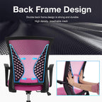 Ergonomic Office Chair Desk Computer Mesh Executive Task Rolling Gaming Swivel Modern Adjustable with Mid Back Lumbar Support Armrest for Home Women Men,Pink