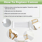 STAY GENT 18''L X 15''W 2 Set Directors Chair Replacement Canvas for 18'' Director Chairs, Replacement Cover Canvas Seat and 19.7''L X 6.3''W Back Covers Kit for Director Chairs Movie Chair, White