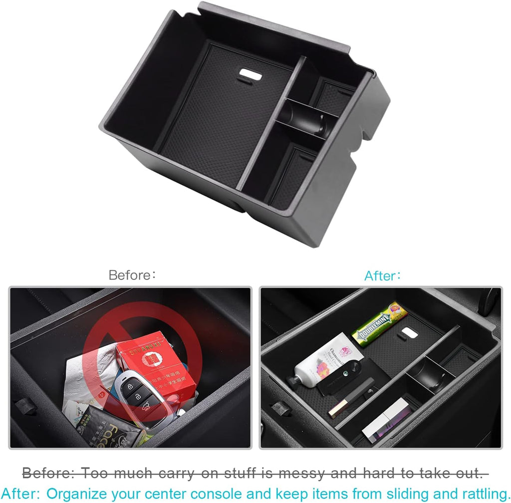 CDEFG Center Console Organizer Tray for 2022 2023 2024 Santa Cruz 2024 Tucson Limited Hybrid SEL Armrest Storage Box Tray 2022 2023 2024 Santa Cruz 2024 Tucson Limited Hybrid SEL Accessory (Black Mat)
