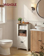 VASAGLE LIRY Collection - Storage Cabinet, Farmhouse Floor Cabinet, Freestanding Storage Organizer for Bathroom Kitchen Entryway, Adjustable Shelf, Cloud White and Rustic Brown UBBK313W101S
