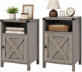 Catrimown Farmhouse End Table, Nightstand Set of 2, Rustic Night Stand with Barn Door and Storage Shelf, Gray End Table, Side Table for Bedroom Living Room, Gray Wash