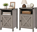 Catrimown Farmhouse End Table, Nightstand Set of 2, Rustic Night Stand with Barn Door and Storage Shelf, Gray End Table, Side Table for Bedroom Living Room, Gray Wash