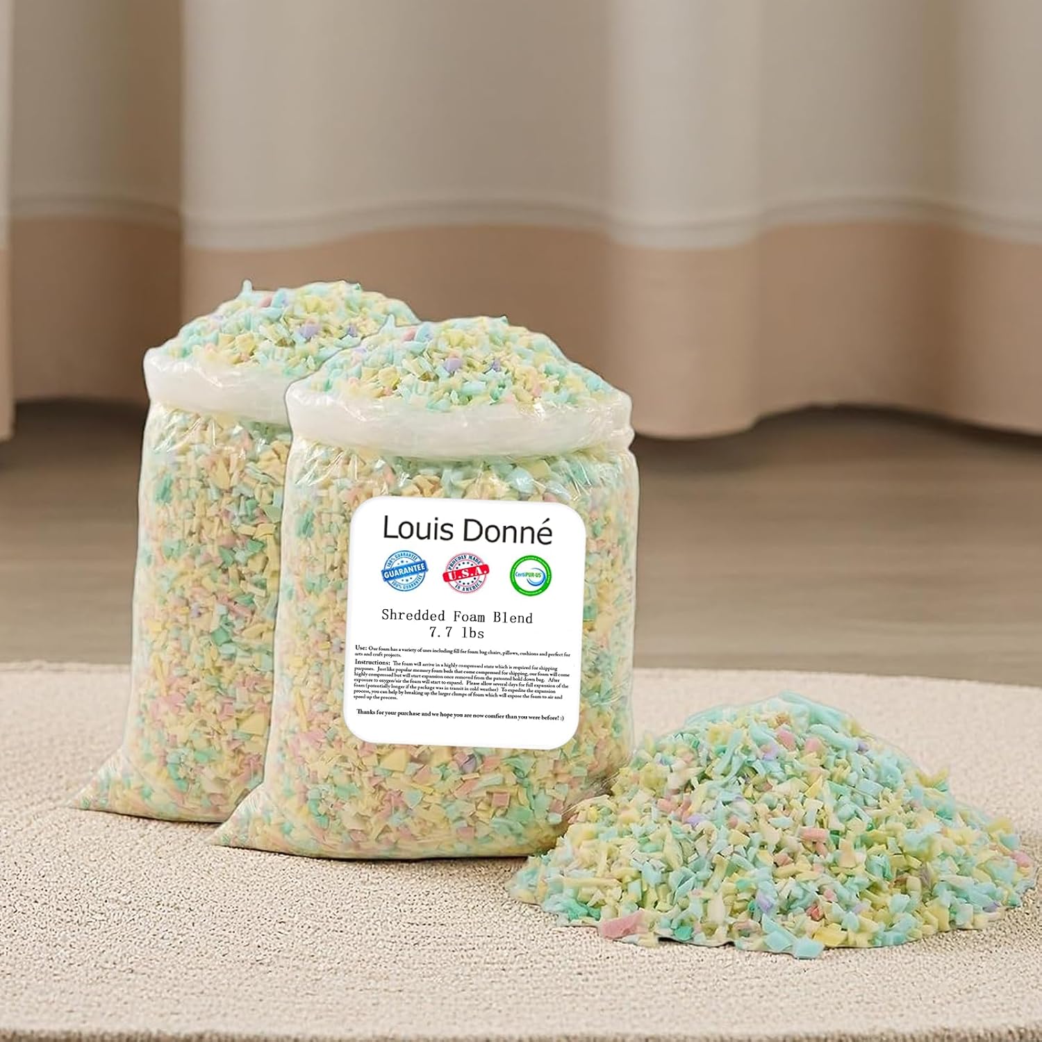 Louis Donné 8.8lbs Shredded Foam Bean Bag Filler Supersoft Convenient Ottoman Filling Pillow Stuffing Recycle High Resilience Foam Filling for Pouf Ottoman Dog cat Beds Pillow DIY Crafts