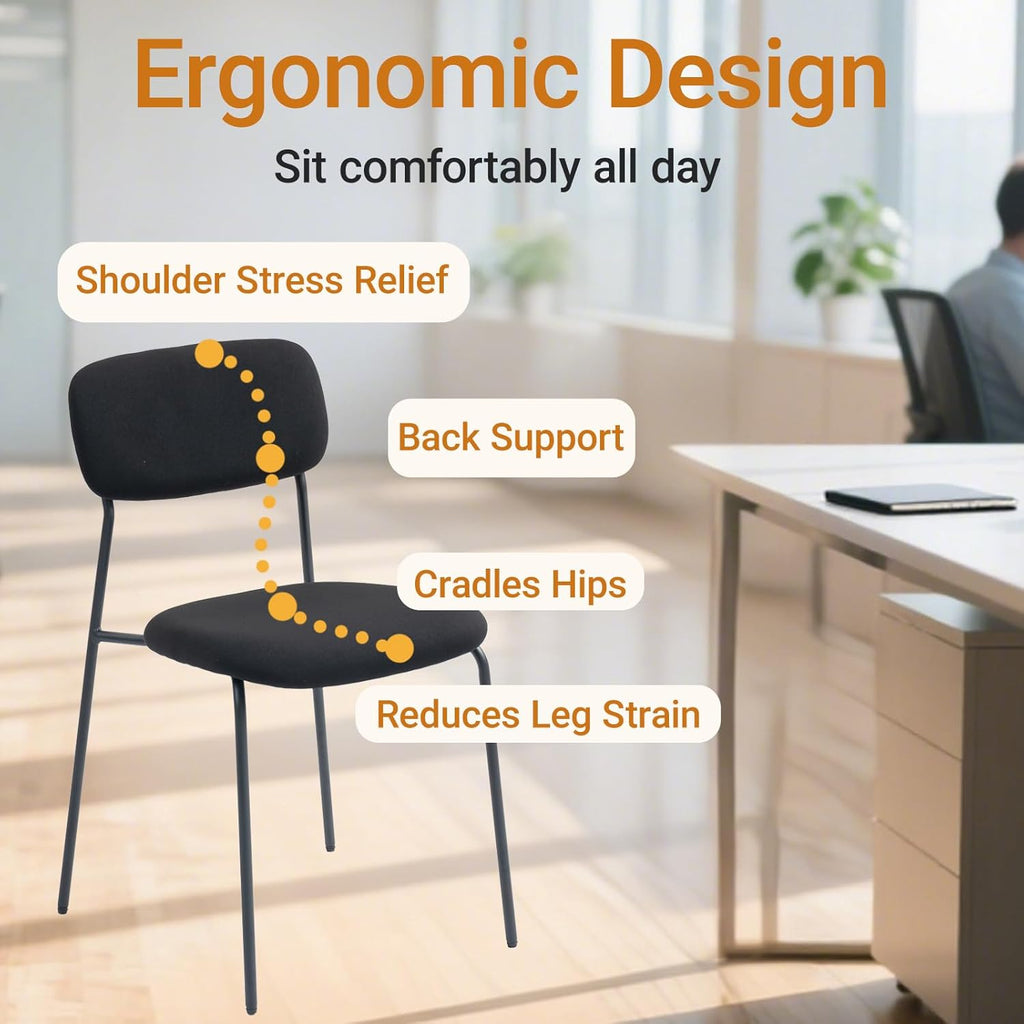 Sidanli Stackable Waiting Room Chairs, Armless Upholstered Guest Chairs Set of 4 with Comfotable Cushion for Conference Reception Break Room Lobby, Black