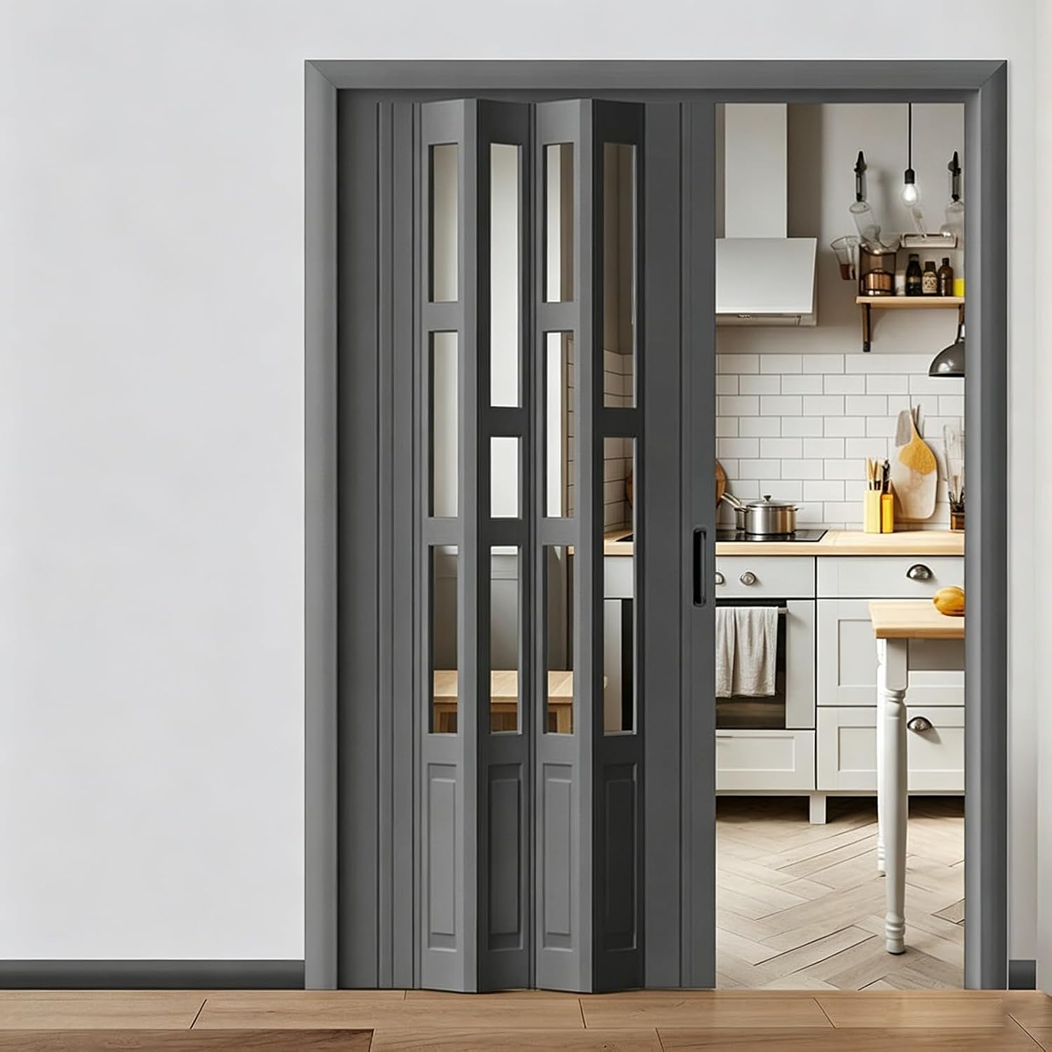 PVC Accordion Door for Room Divider, Interior Folding Door(WxH 52x80in/132x203in)