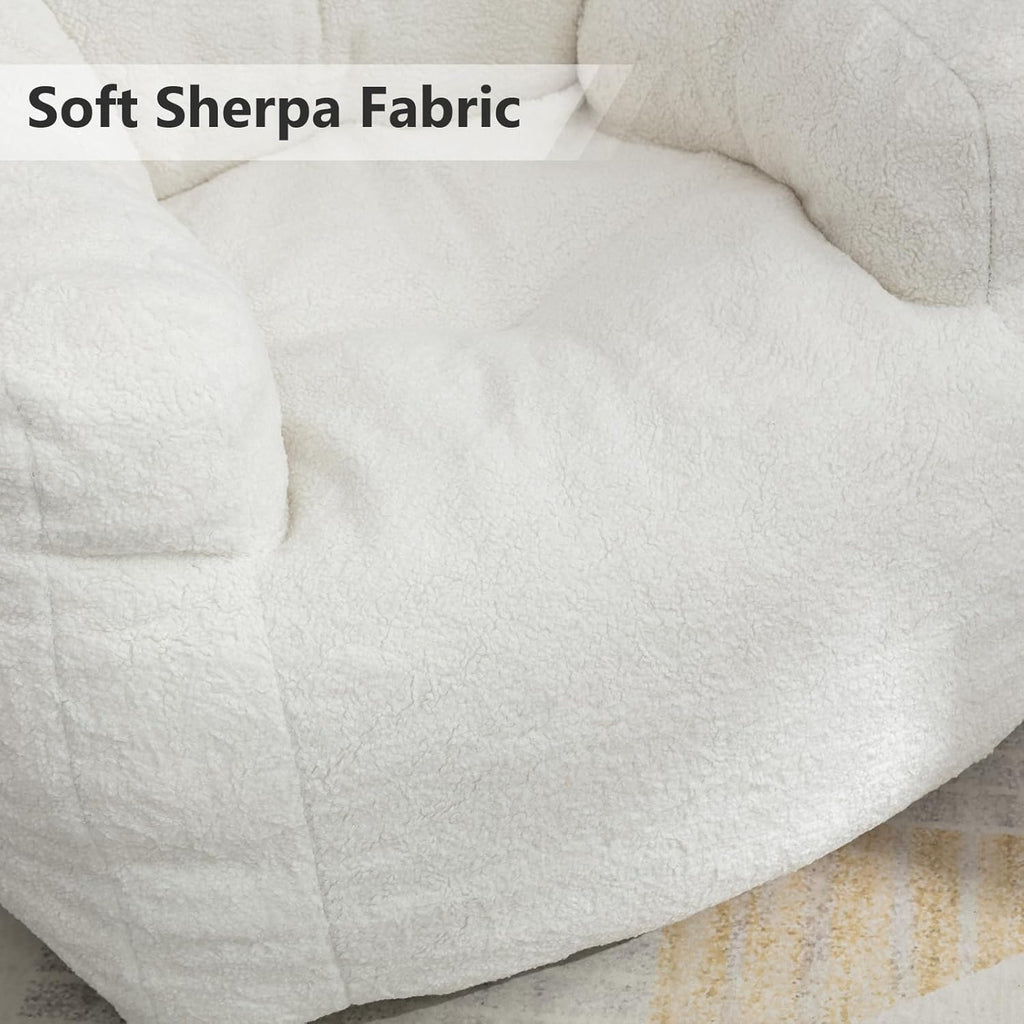 Hommoo Bean Bag Chair Large Bean Bag Chair for Adults with Armrest Comfy Bean Bag Sofa with Foam Filling Fluffy Lazy Chair Soft Teddy Fabric Tufted Bean Bag for Dorm Bedroom Gaming White