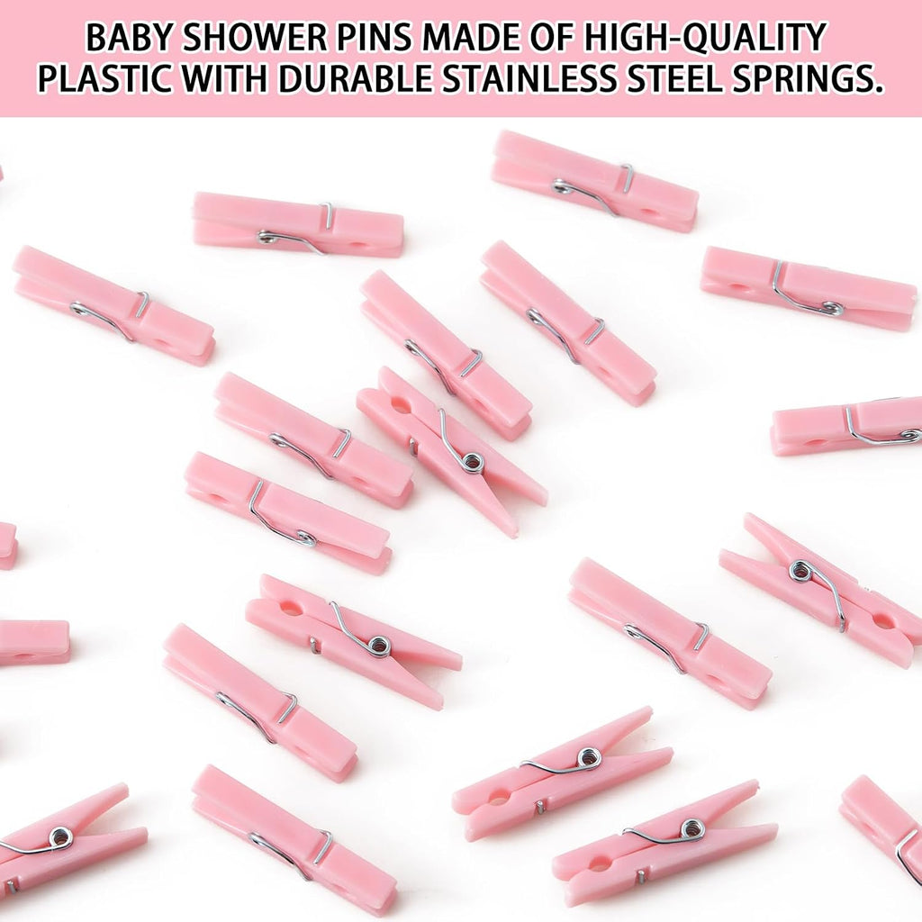 100PCS Baby Shower Clothespins Girl Plastic Mini Clothes Pins 1.4 Inch Small Pink Clothespin for Baby Shower Games DIY Photos Crafts Party Decorations