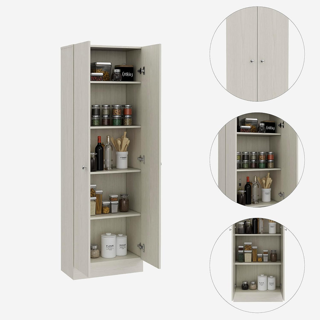 Multistorage Pantry Cabinet, 5 Shelves, Double Door & Beige Finish for Kitchen & Home Organization