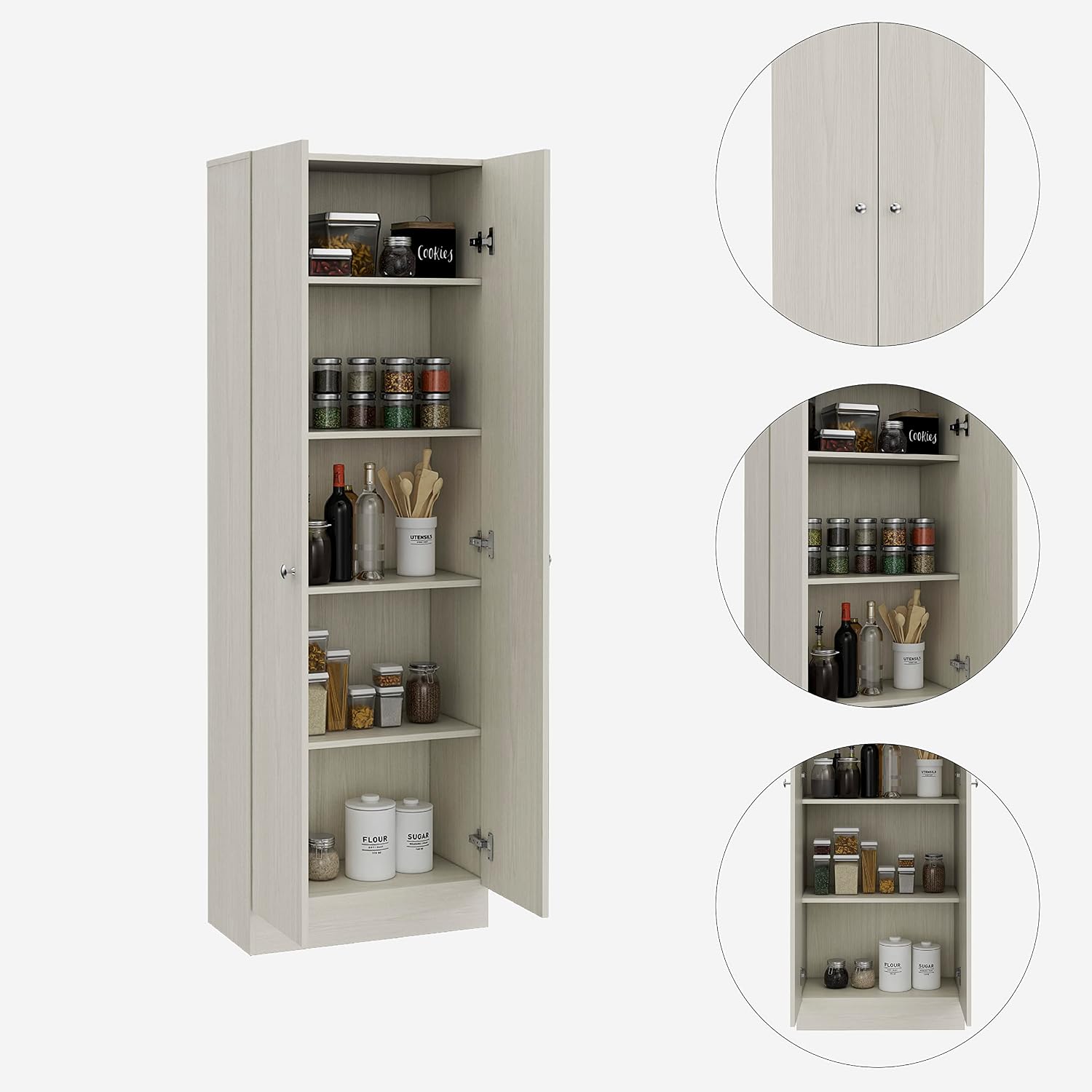 Multistorage Pantry Cabinet, 5 Shelves, Double Door & Beige Finish for Kitchen & Home Organization