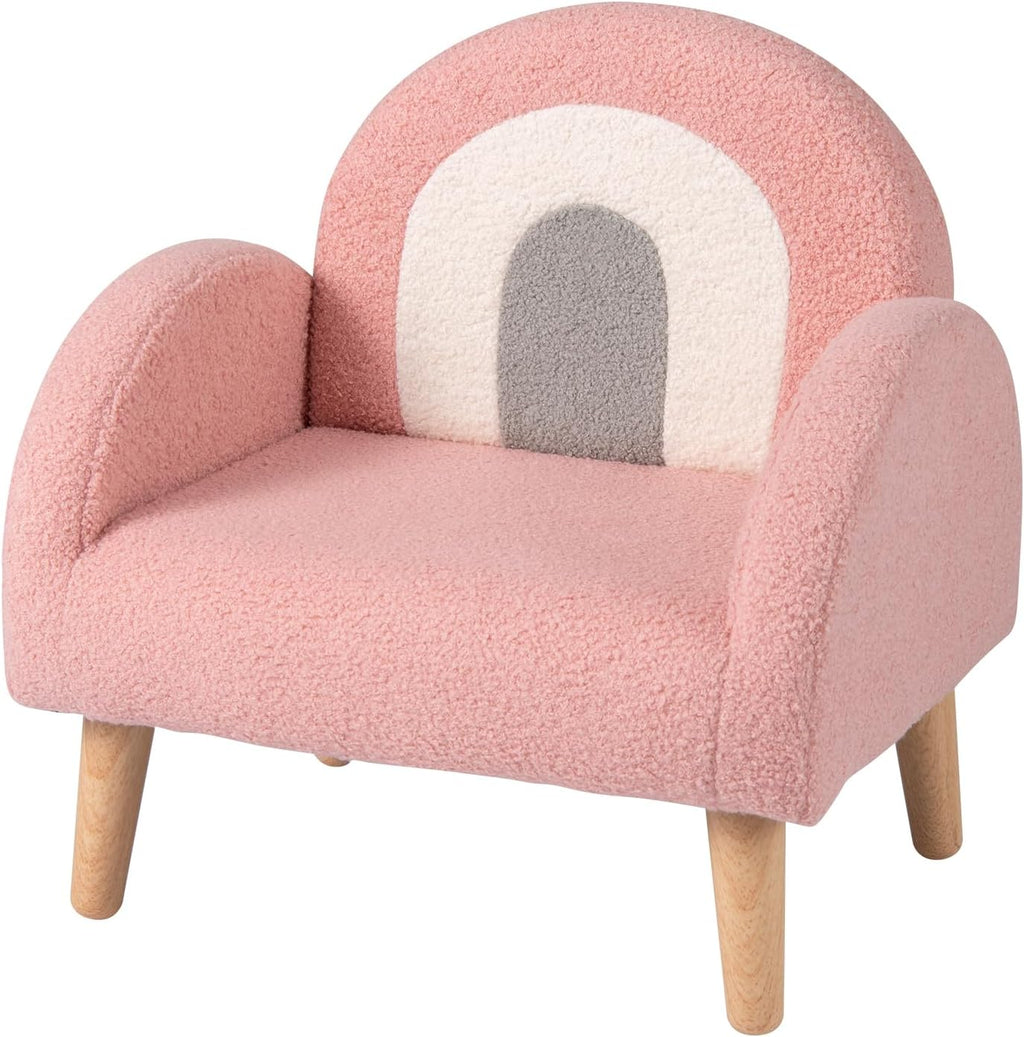 Costzon Kids Sofa, Children Pink Armchair with Solid Wood Frames, Plush Fabric, Anti-Tip Design, Floor Reading Sofa Chair for Playroom, Kids Room, Nursery, Toddler Couch Chair Comfy for Boys Girls
