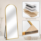 57"x19" Full Length Mirror, Arched Full Body Standing Mirror, Leaner Floor Mirror, Anti-Shatter Glass & Thin Alloy Frame, for Bedroom Living Room Entryway, Gold