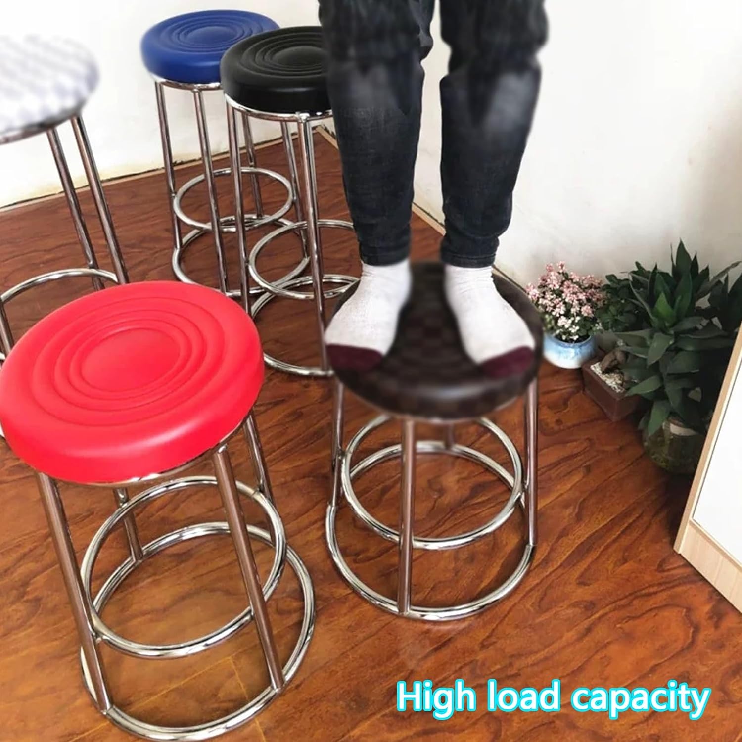 Backless Kitchen Stool, Stable Reinforced Frame Bar Stool, Office Three-Ring High Chair, for Patio, Picnic, Kitchen, Dining(Orange,63cm)