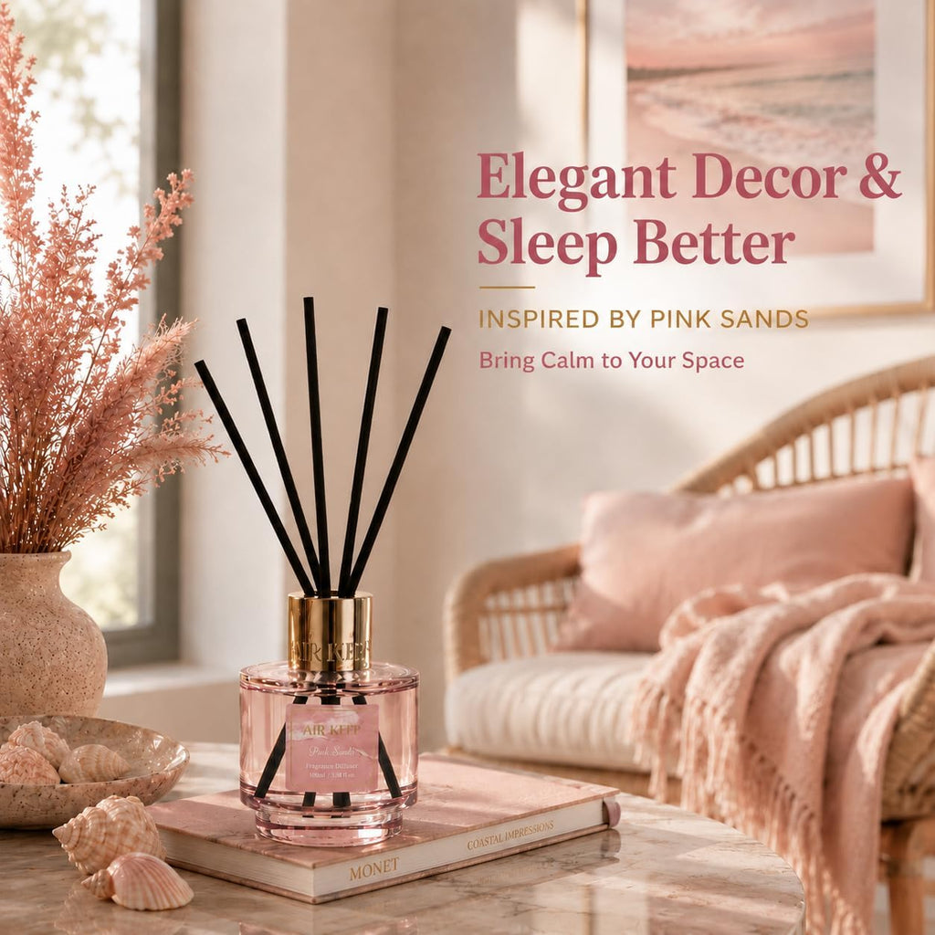 Airkeep Reed Diffuser Set with Refill & 8 Reed Sticks, 6.96 fl oz Pink Sands Home Fragrance, Long Lasting Aromatherapy Diffuser for Bedroom, Bathroom & Living Room