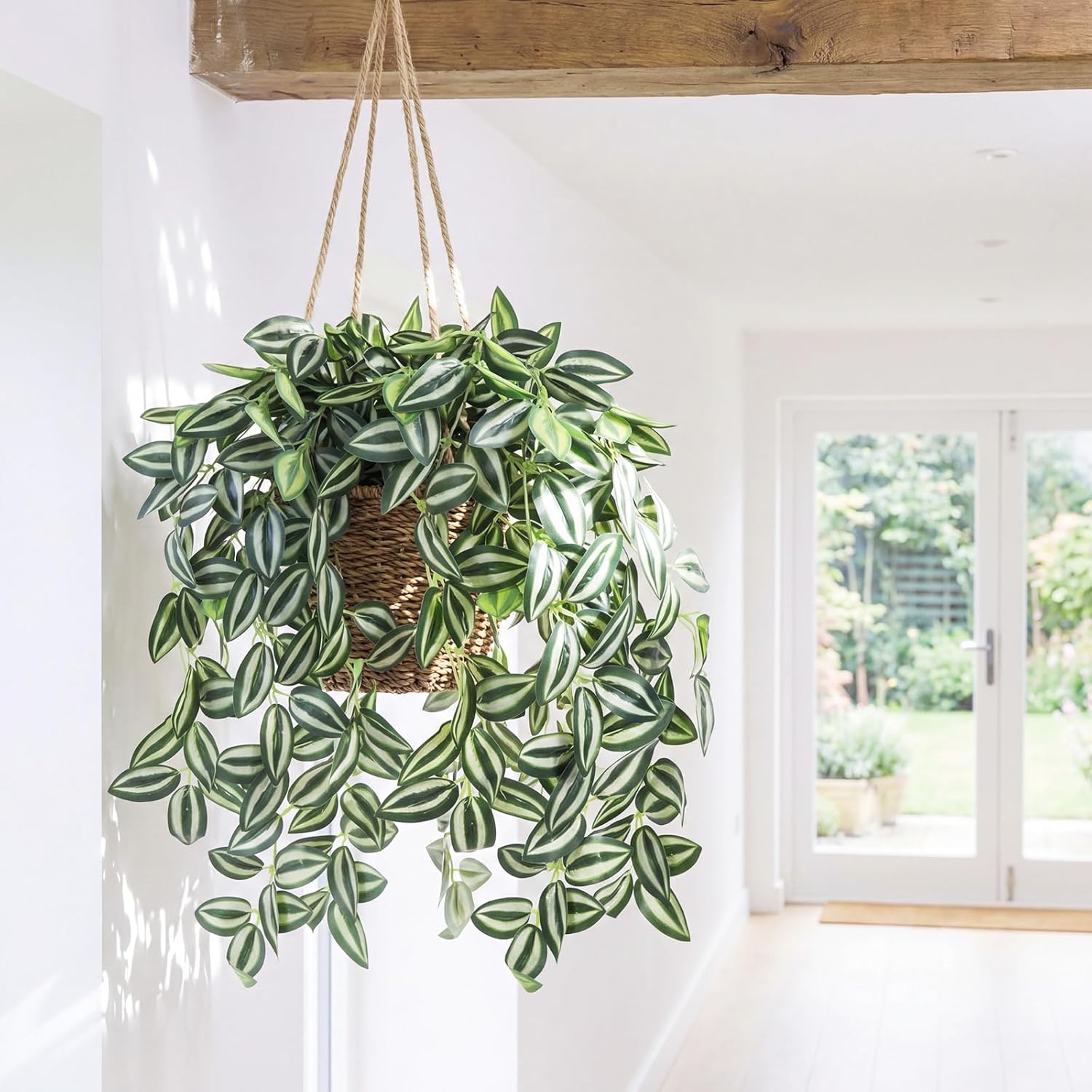Hotop 2 Pcs Artificial Peperomia Trailing Plant Vine 26" Faux Pilea Trailing Artificial Silk Plant for Indoor Home Office Livingroom Wall Shelf Bathroom Decoration(Eyebrow Leaf)
