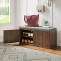 Entryway Shoe Storage Bench with 2" Cushion, 37.4" Small Bench with Shoe Rack, Cabinet Organizer for Hallway, Bedroom End of Bed (Walnut)