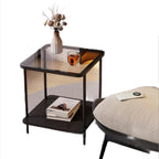 EASYSOUL Small Square Glass Coffee Tables for Living Room, 15.75 x 15.75 x 20.87 in, Side Table with 2 Drawers, Simple & Modern Nightstands for Small Space, Black End Tables (Black)