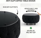 Large Round Storage Ottoman Coffee Table with Wooden Tabletop, 32 Inches Teddy Fleece Tufted Ottoman for Living Room, Bedroom, Apartments (Black)