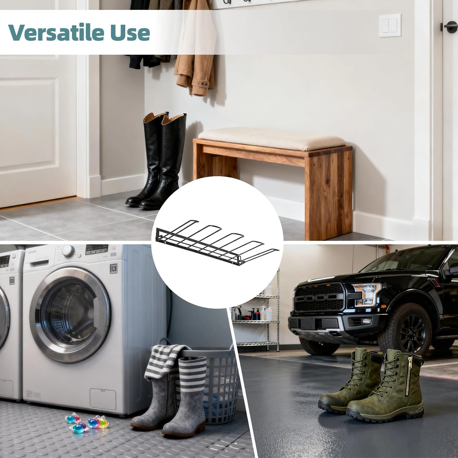 3 Pcs Boot Rack, Wall Mounted Boot Organizer for Closet, Iron Boots Hangers with Adhesive Hooks, Expansion Screws, Space-Saving Shoe Organizer for Entryway, Garage, Indoor Outdoor