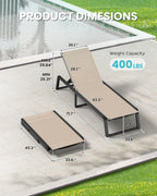 Aluminum Chaise Lounge Chair Outdoor, Foldable Patio Pool Lounge Chairs 5-Position Recliner for Outside, No Assembly Sun Lounger for Poolside, Khaki, 2 Chairs&1 Side Table