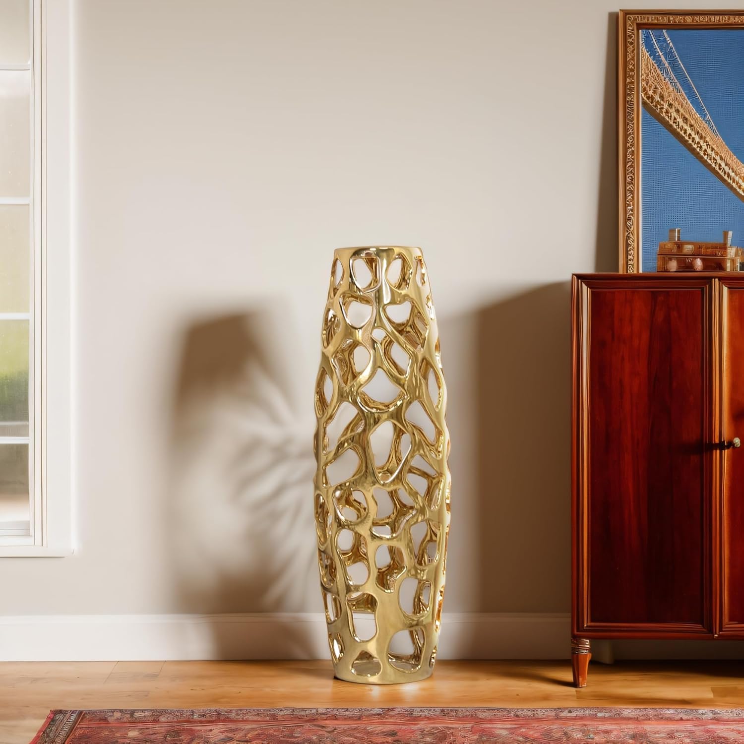Ceramic Vase Large Floor Vase Handmade Ceramic Flower Holder Hand Carved Sophisticated Vessel for Decorative Branches and Dried Flowers 24 Inches Gold