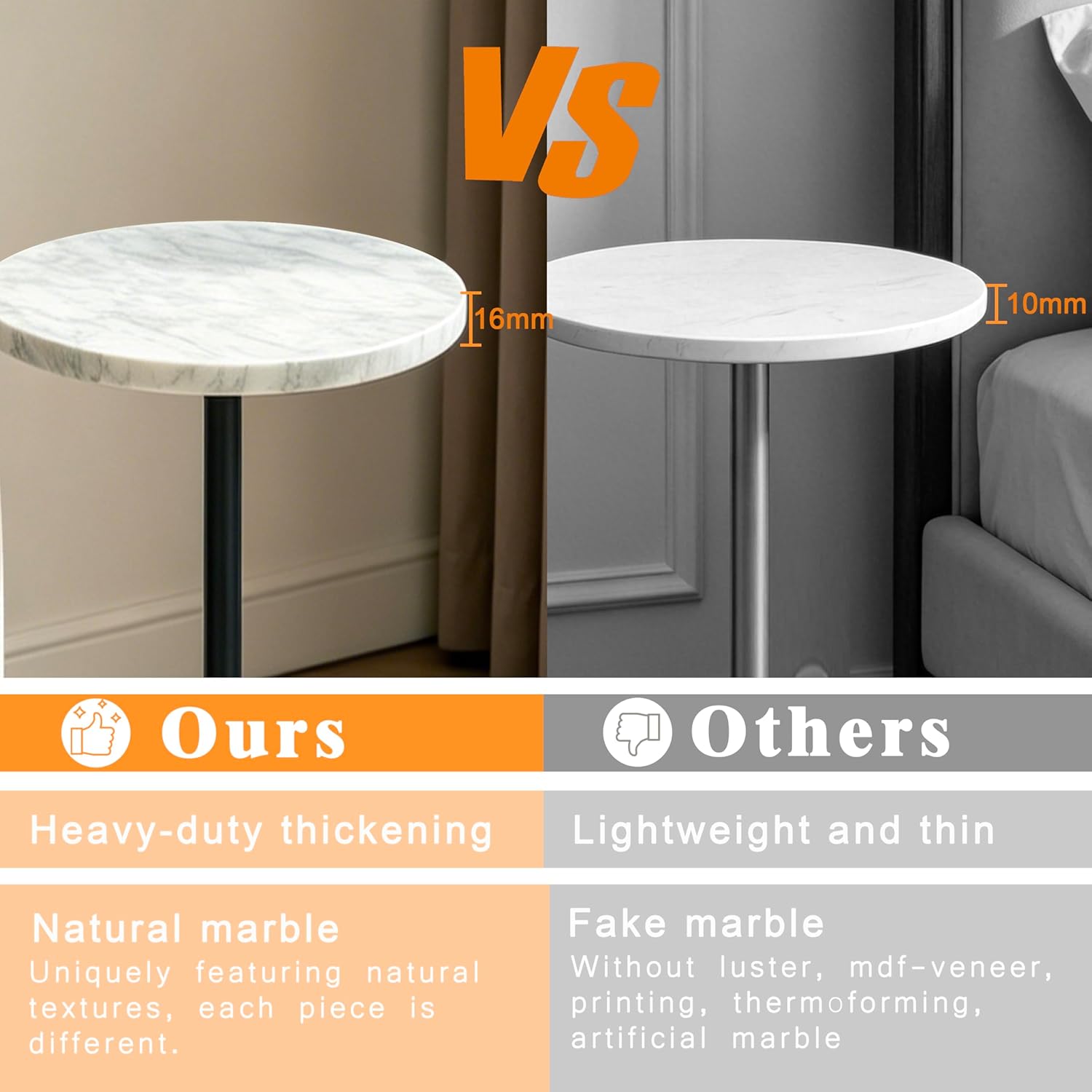 COVLON Nature Marble Drink Table, Pedestal Table, Small Round Side Table, Martini Table for Living Room, Bathroom, Small Space, Black 1