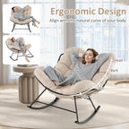 Giantex Outdoor Rocking Chair, Indoor Oversized Egg Papasan Chair with Padded Cushion, Patio Rocker Chair w/Metal Frame for Porch Garden Backyard, 450 lbs Capacity, Beige
