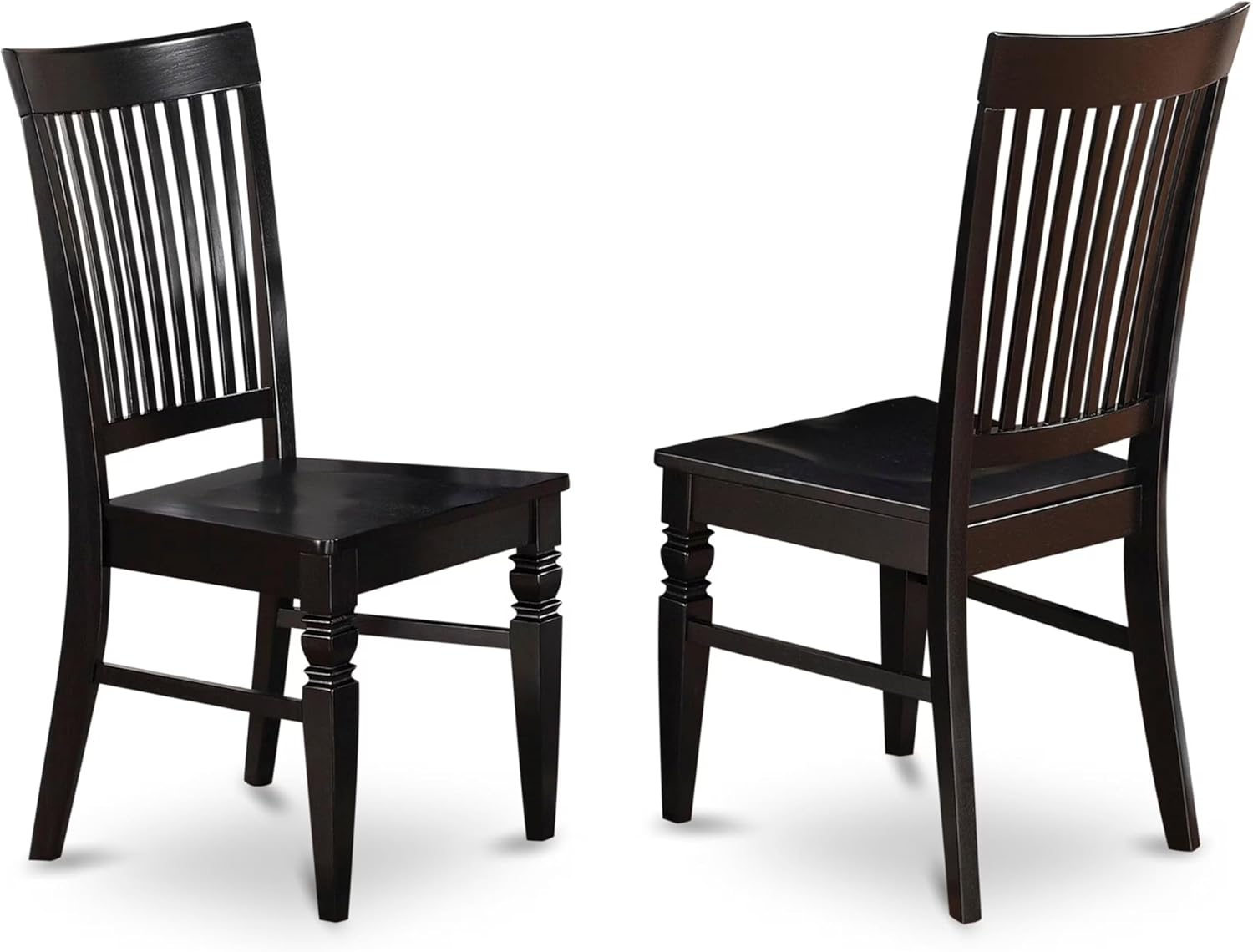 East West Furniture WEC-BLK-W Weston Dining Chairs - Slat Back Wood Seat Kitchen Chairs, Set of 2, Black