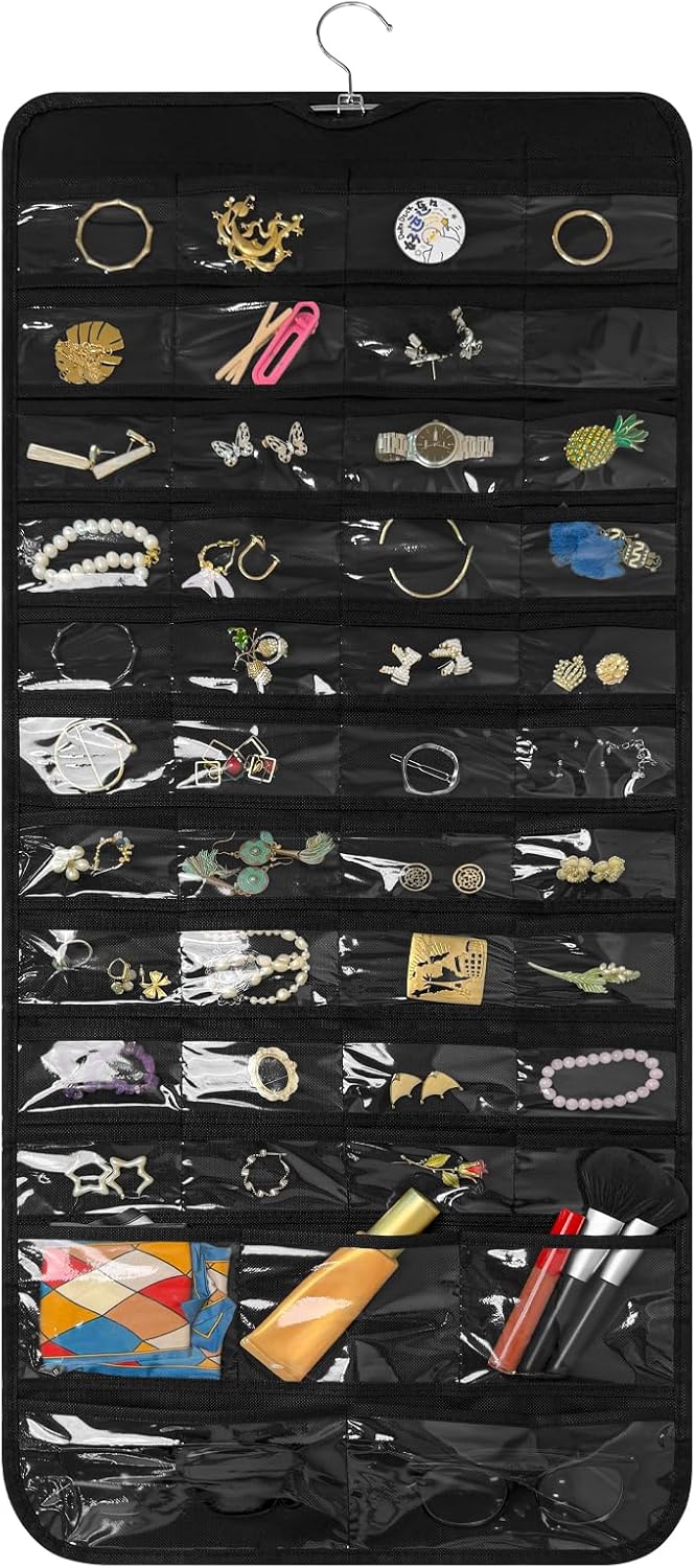 Bloss Black Hanging Jewelry Organizer With 90 Pockets for Closet, Earring Holder Organizer Storage, Over The Door Jewelry Organizer, Double-Sided Jewelry Holder for Earrings,Necklaces,Rings