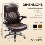 ZSQN 600 Lbs Big and Tall Office Chair, Plus Size Desk Chair with 6D Adjustable Flip Arms, Wide Comfortable Computer Chair with Adjustable Lumbar Support & Dual Rubber Wheels Brown