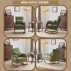VINGLI Olive Chenille Rocking Chair Nursery with Thick Headrest, Upholstered Mid-Century Modern Nursing Rocker Glider with Curved Armrest, Sturdy Solid Wood Base for Living Room, Bedroom, Baby Room