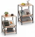 Tangkula Industrial Side Table, 3-Tier Accent End Table with Small Book Record Shelve, Metal Frame, Scratch-Resistant Top, Small Bookcase, Record Player Stand for Living Room, Bedroom (2, Beech)