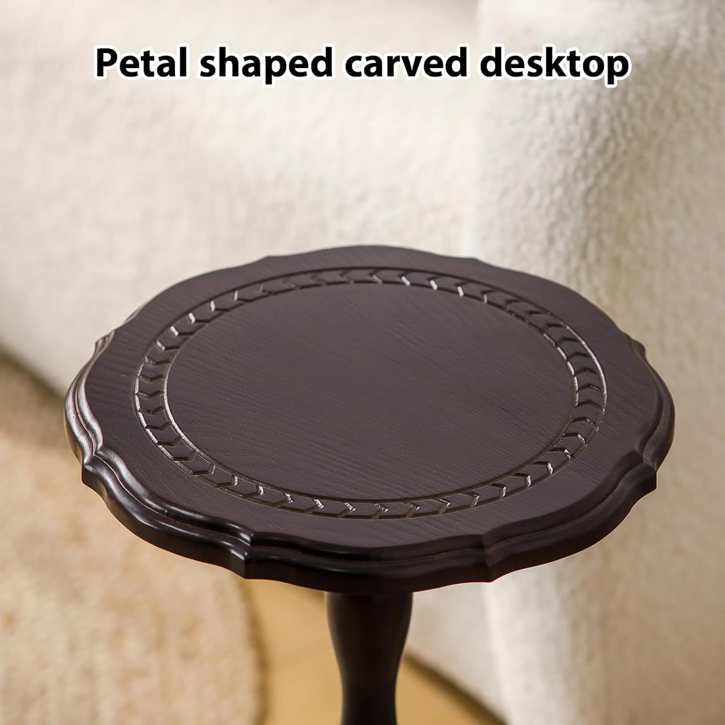 100% Solid Wood Small Side Table, Drink Table for Small Spaces, 25.6“ Round End Table Accent Nightstand for Bedroom, Living Room, Corners and Office, Brown