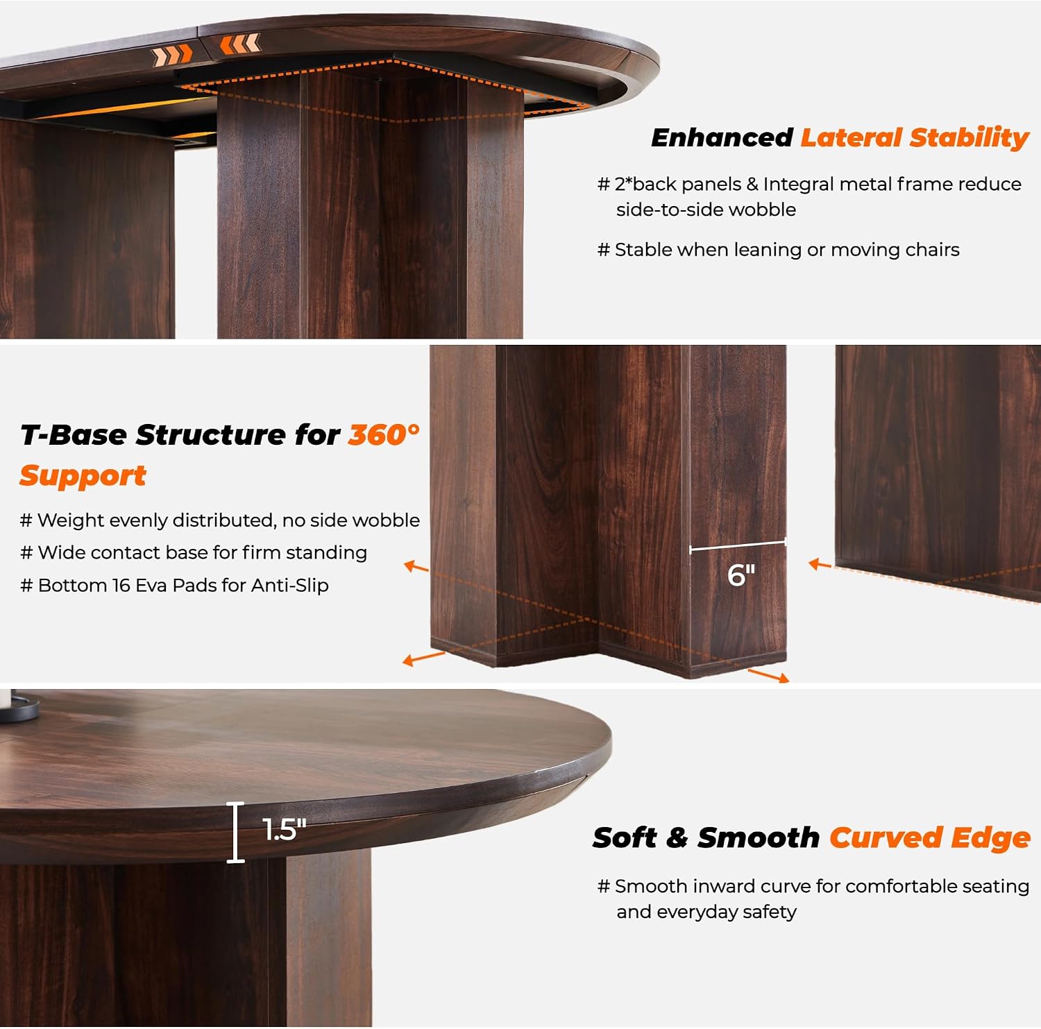 OKD 63 Inch Modern Wood Oval Dining Table for 4-6, Dining Room Table with Stable T-Shaped Base & Metal Frame & Thick Tabletop, Sturdy Kitchen Table for Dinner Room, Kitchen, Gathering, Dark Walnut