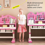 Kids Adjustable Height Desk and Chair Set with Drawer and Storage, Kids Table and Chairs School Study Desk for Kids Pink