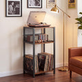 DUMOS 3 Tier Side Table, 1 Pack Record Player Stand with Storage Up to 100 Albums, Turntable Stand for Vinyl, Records Shelf for Living Room Bedroom Brown