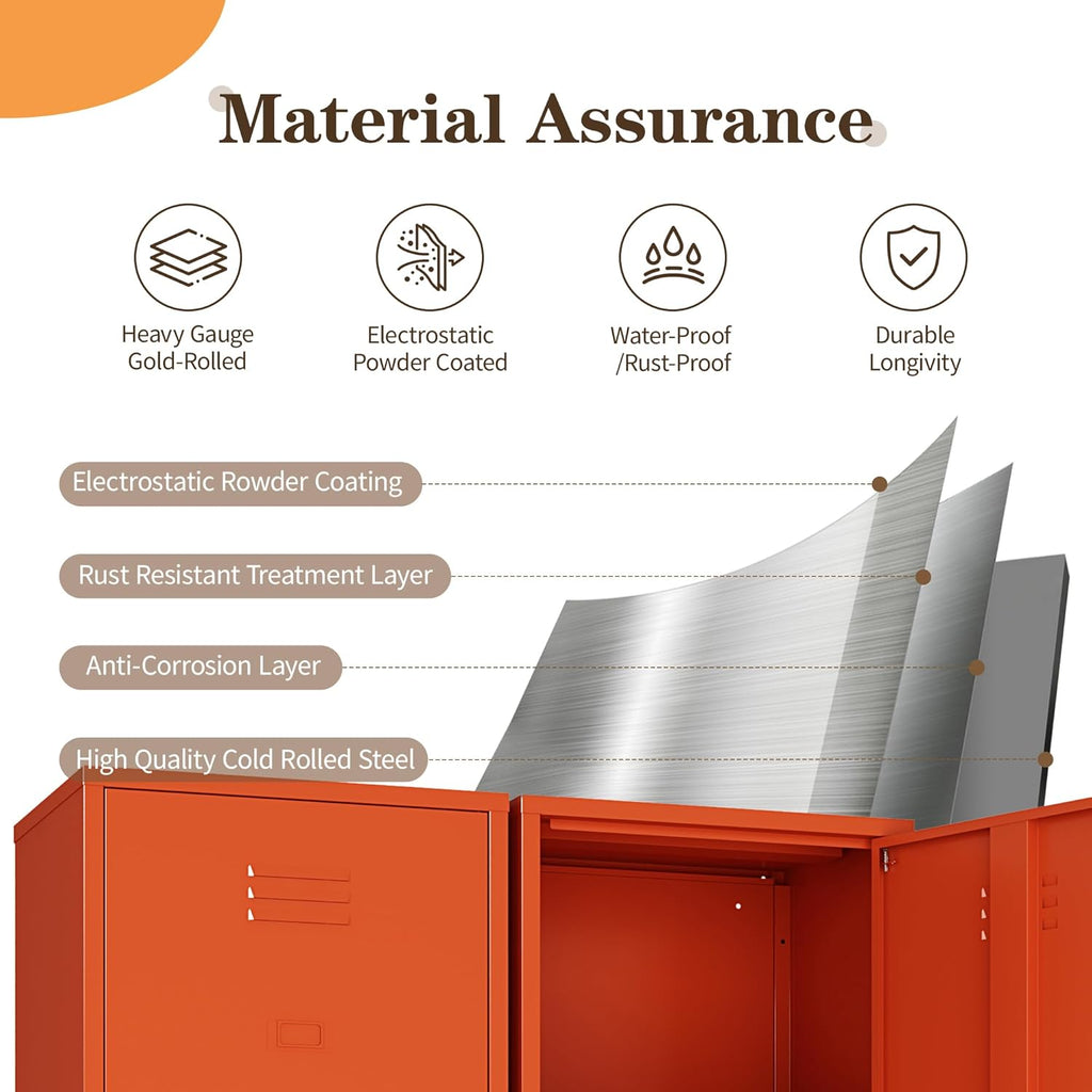 Metal Locker Storage Cabinets 59.06"H Orange Locking File Cabinets Kitchen Food Pantry Cabinet with 2 Doors and Shelves for Dining Room, Living Room,Bathroom Office,Home,Garage, Gym, School